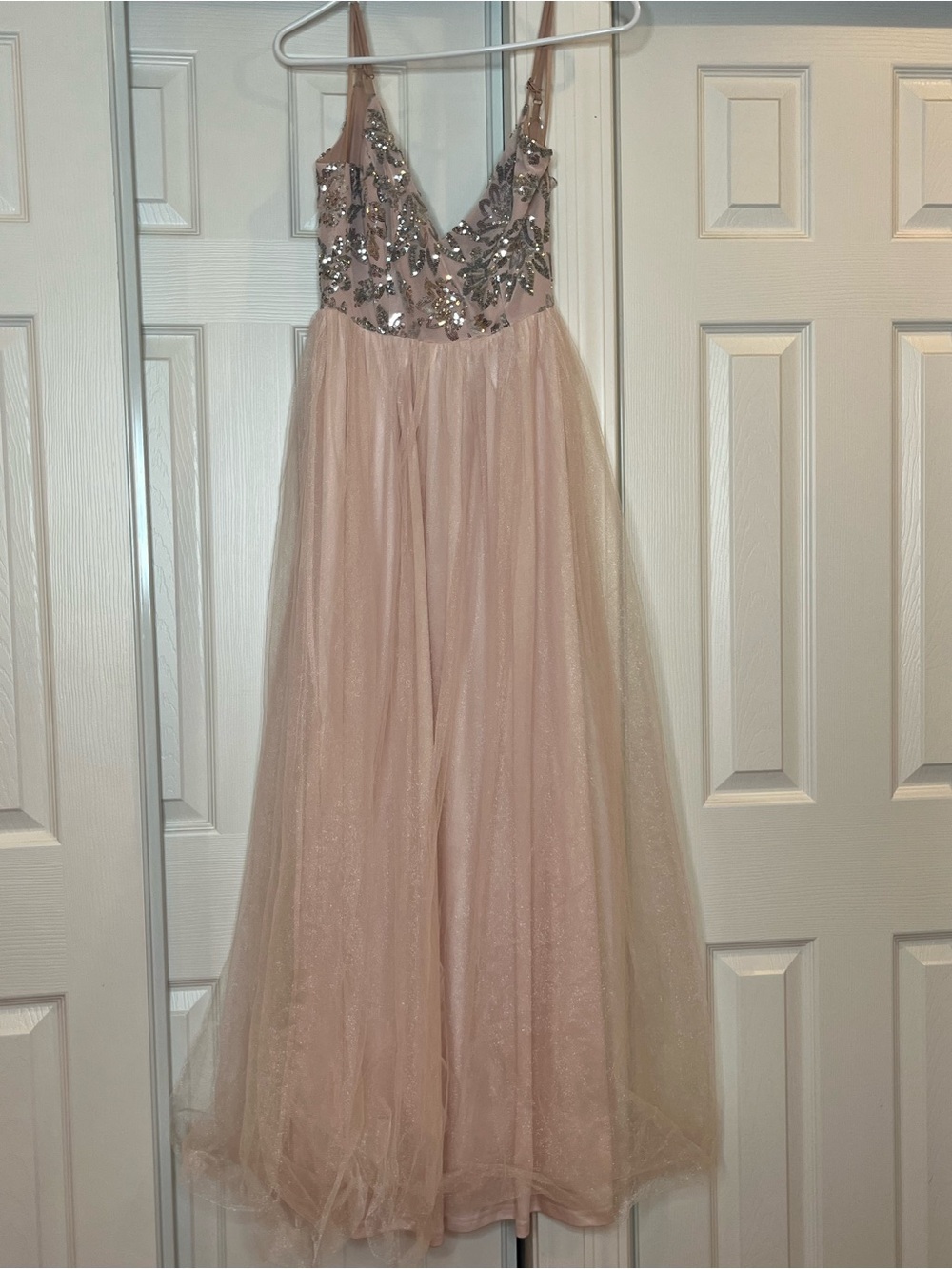 Blush Pink Sequin Bodice Tulle Gown